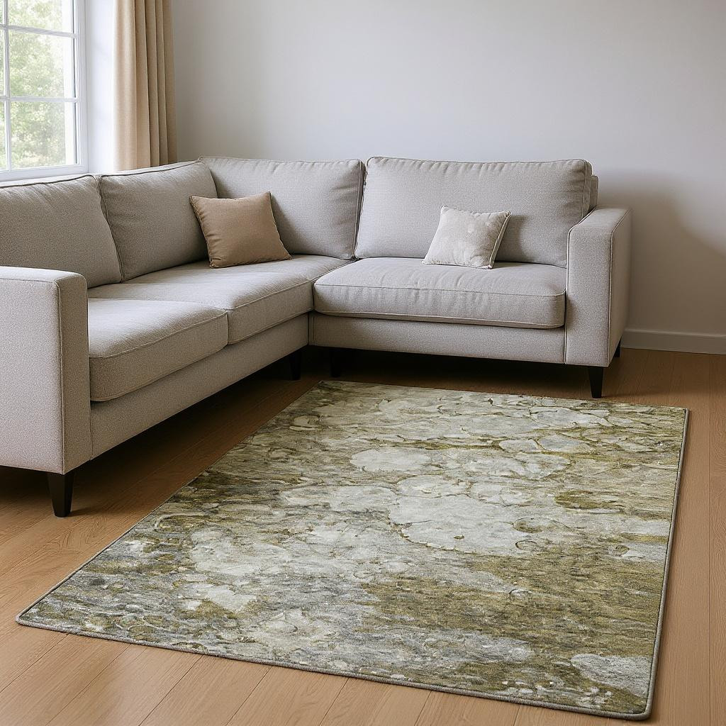 656704 9 x 12 ft. Brown & Ivory Abstract Transitional Washable Machine Made Rectangle Area Rug with UV Protection