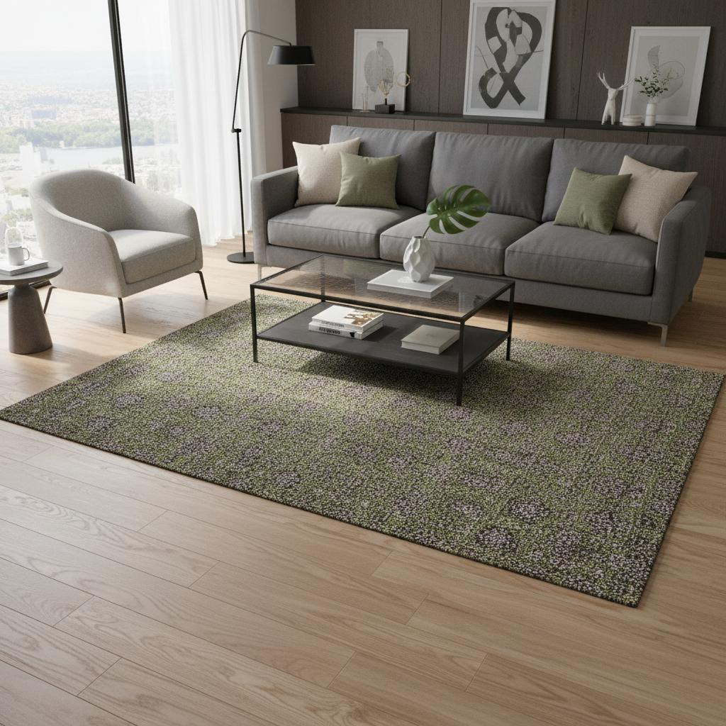 656845 5 x 8 ft. Olive Green & Beige Floral Transitional Washable Machine Made Rectangle Area Rug with UV Protection