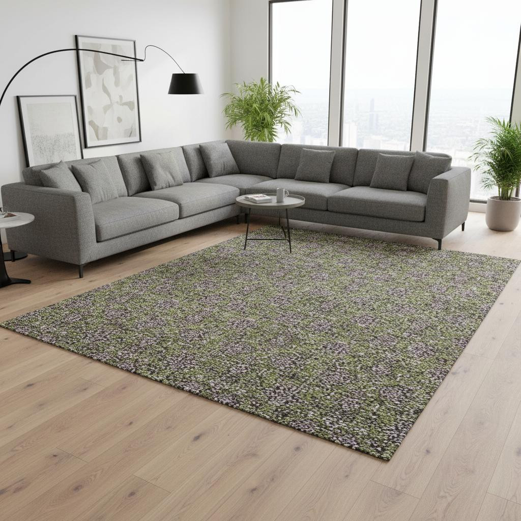656848 9 x 12 ft. Olive Green & Beige Floral Transitional Washable Machine Made Rectangle Area Rug with UV Protection