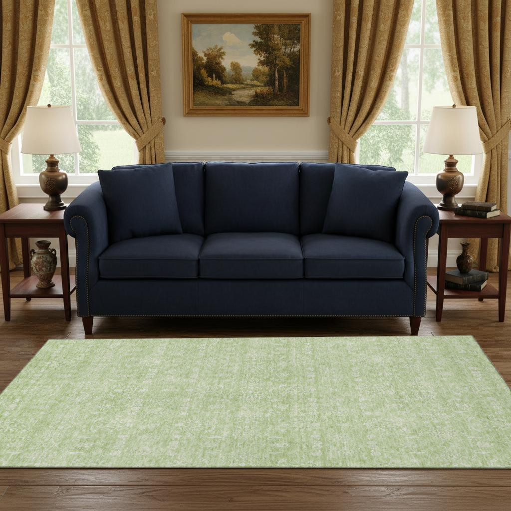 656863 5 x 8 ft. Artichoke Green & Ivory Floral Transitional Washable Machine Made Rectangle Area Rug with UV Protection