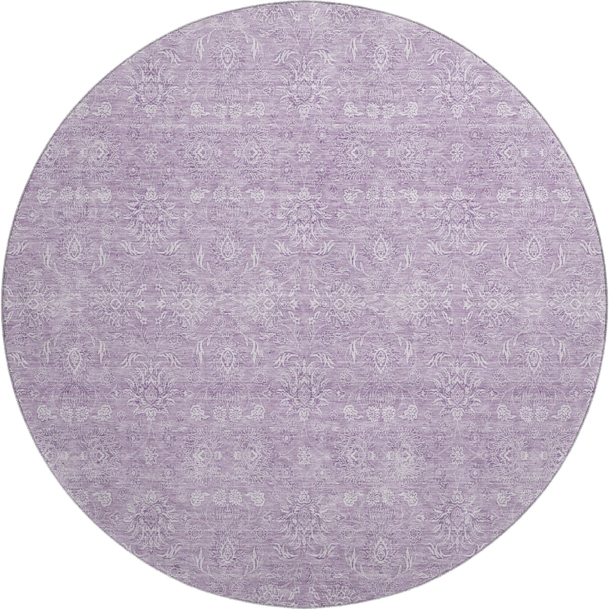656906 8 ft. Lavender & Ivory Floral Transitional Washable Round Area Rug with UV Protection