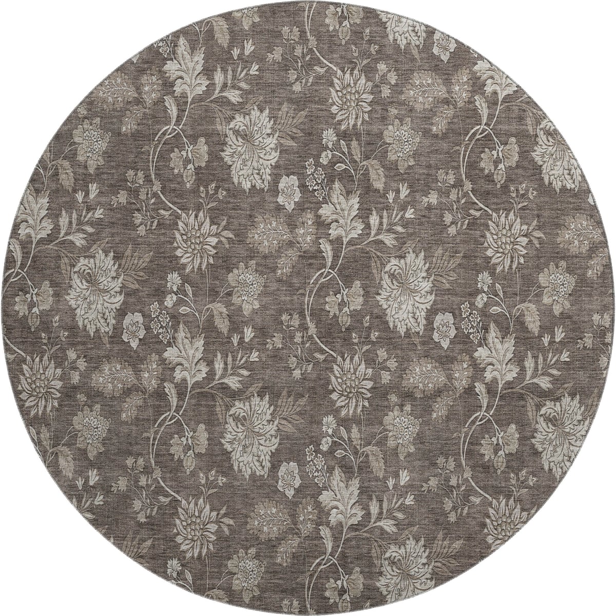 655917 8 ft. Chocolate & Beige Floral Transitional Washable Round Area Rug with UV Protection
