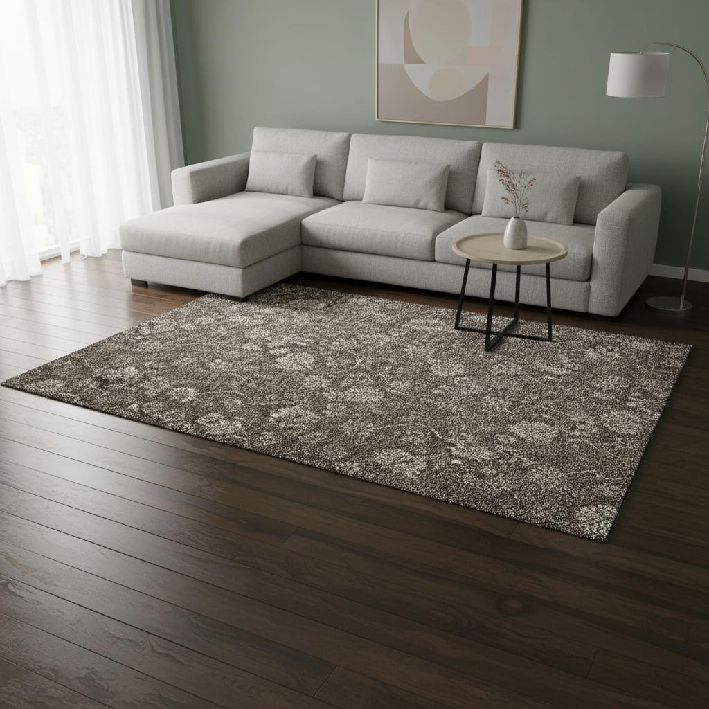 655919 9 x 12 ft. Chocolate & Beige Floral Transitional Washable Machine Made Rectangle Area Rug with UV Protection