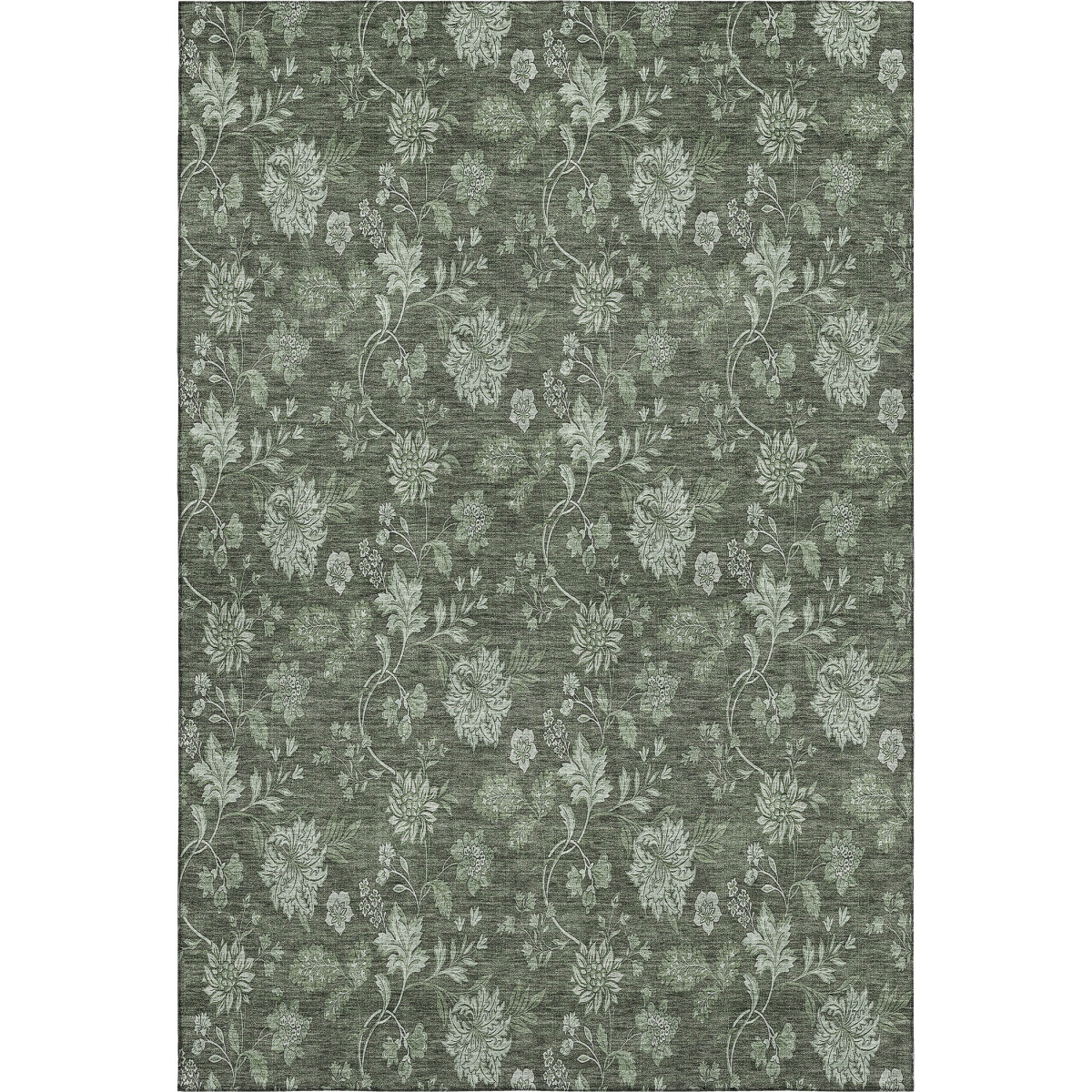 655930 8 x 10 ft. Olive Green & Gray Floral Transitional Washable Machine Made Rectangle Area Rug with UV Protection