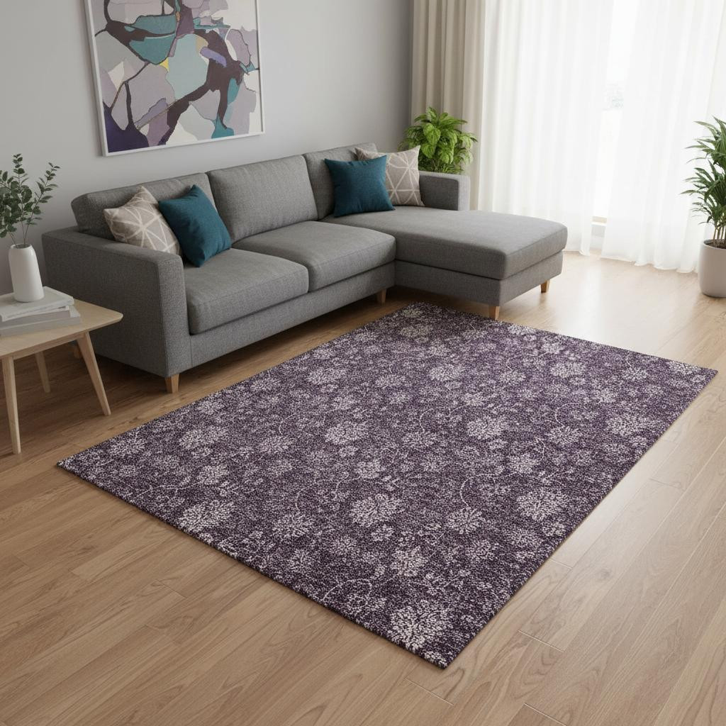 655936 8 x 10 ft. Plum & Ivory Floral Transitional Washable Machine Made Rectangle Area Rug with UV Protection