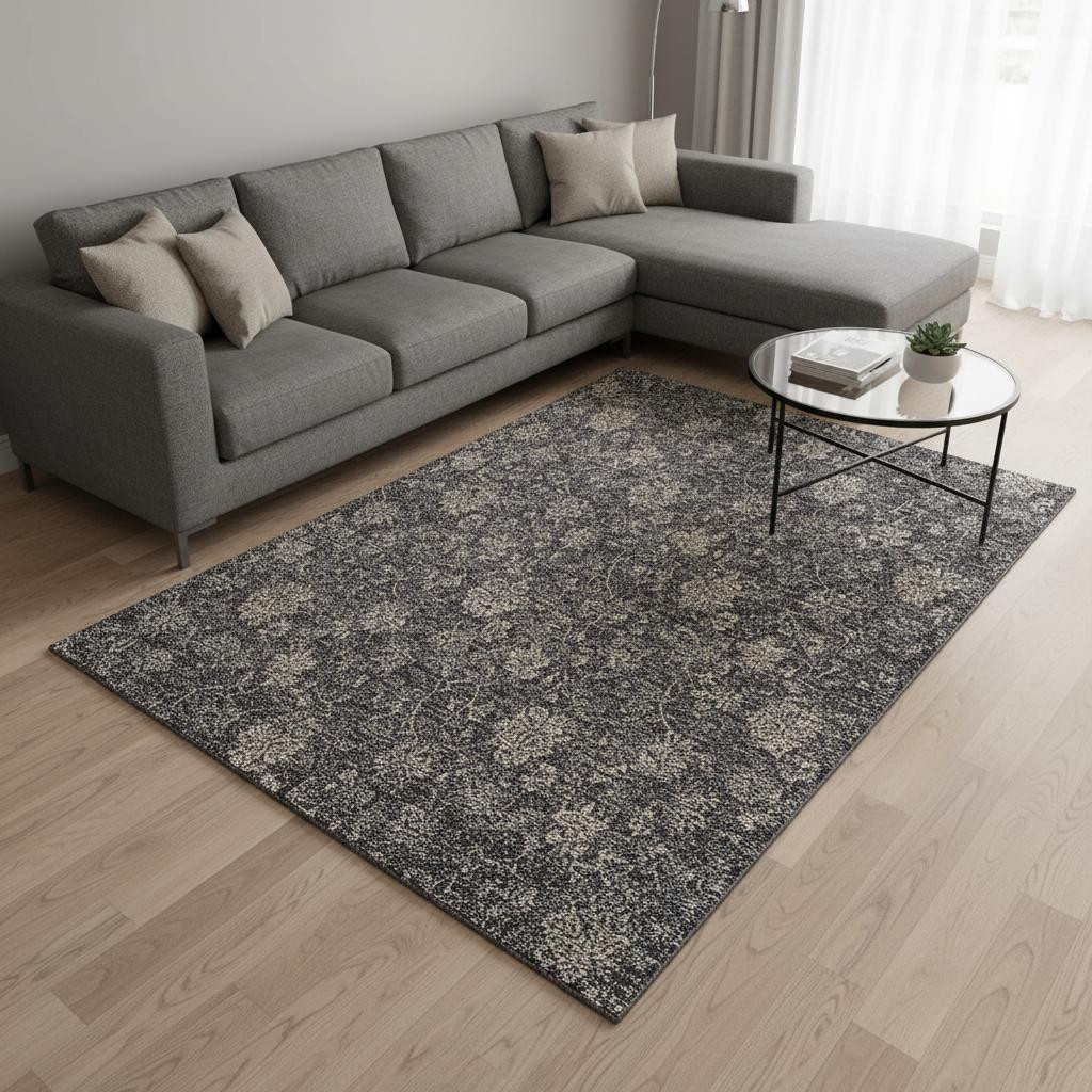 655948 8 x 10 ft. Taupe & Beige Floral Transitional Washable Machine Made Rectangle Area Rug with UV Protection