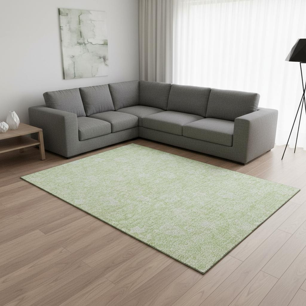 655955 9 x 12 ft. Artichoke Green & Ivory Floral Transitional Washable Machine Made Rectangle Area Rug with UV Protection