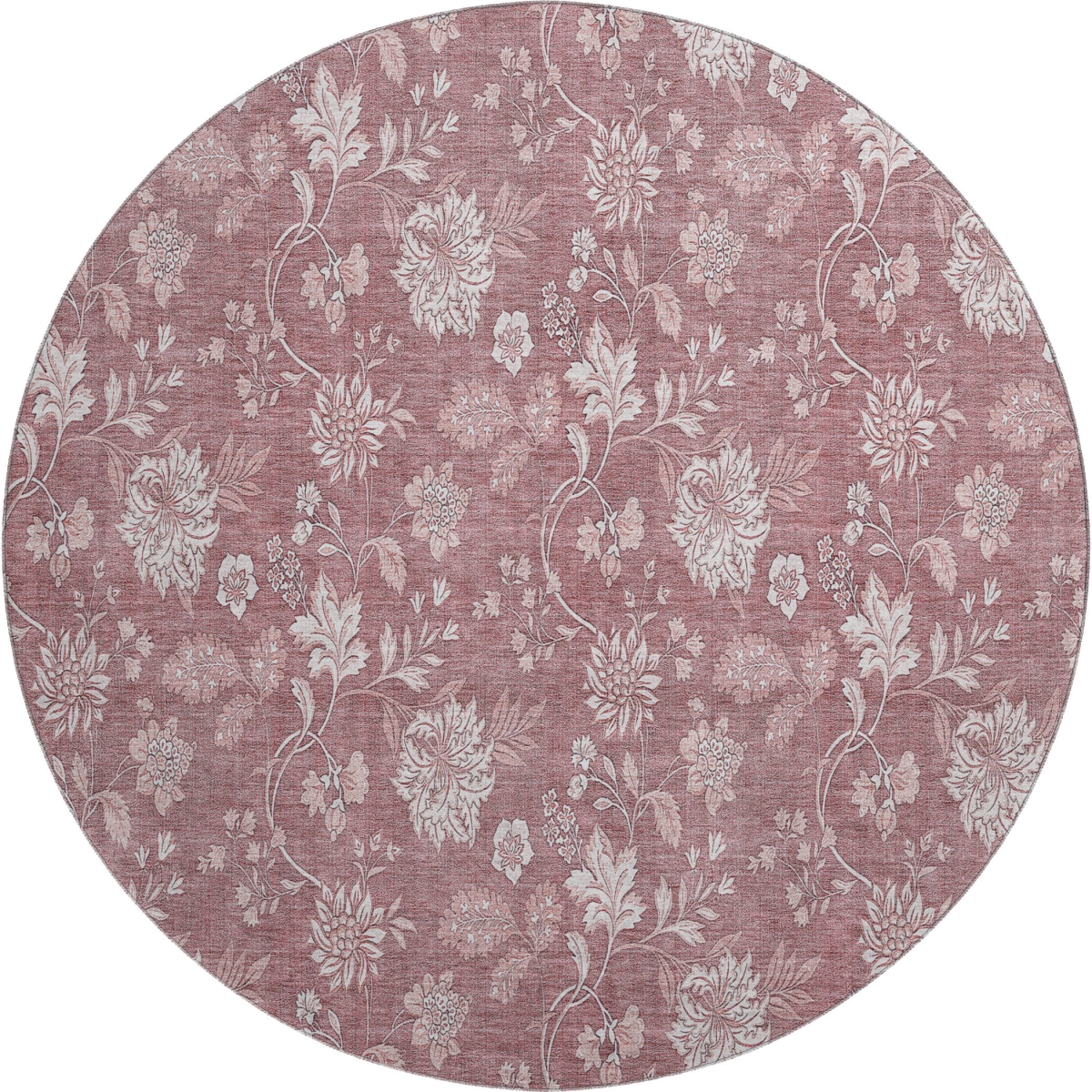 655971 8 ft. Blush & Ivory Floral Transitional Washable Round Area Rug with UV Protection