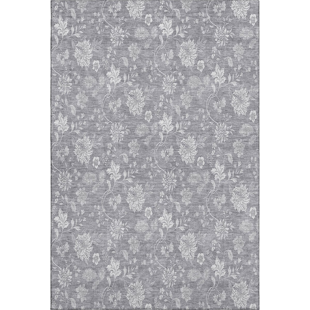 655986 10 x 14 ft. Gray & Ivory Floral Transitional Washable Machine Made Rectangle Area Rug with UV Protection