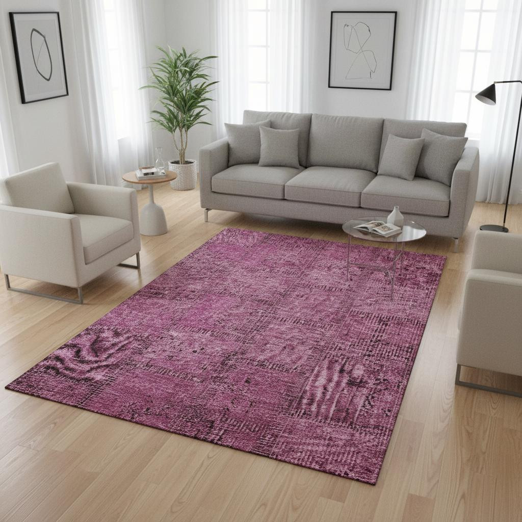 656132 5 x 8 ft. Blush & Gray Patchwork Washable Machine Made Rectangle Area Rug with UV Protection