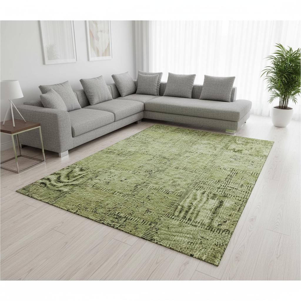 656153 9 x 12 ft. Fern Green & Gray Patchwork Washable Machine Made Rectangle Area Rug with UV Protection