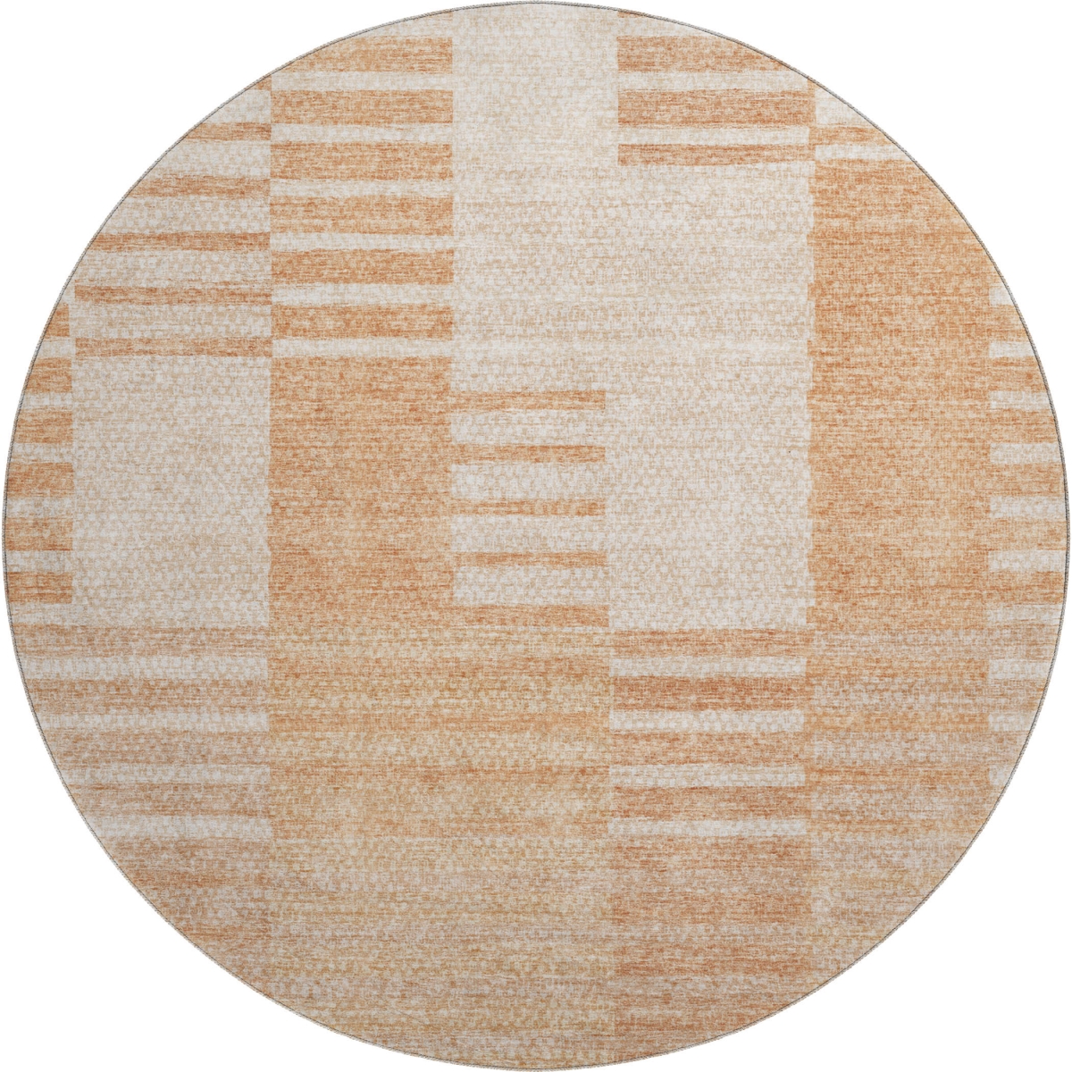 656223 8 ft. Salmon & Ivory Striped Transitional Washable Round Area Rug with UV Protection