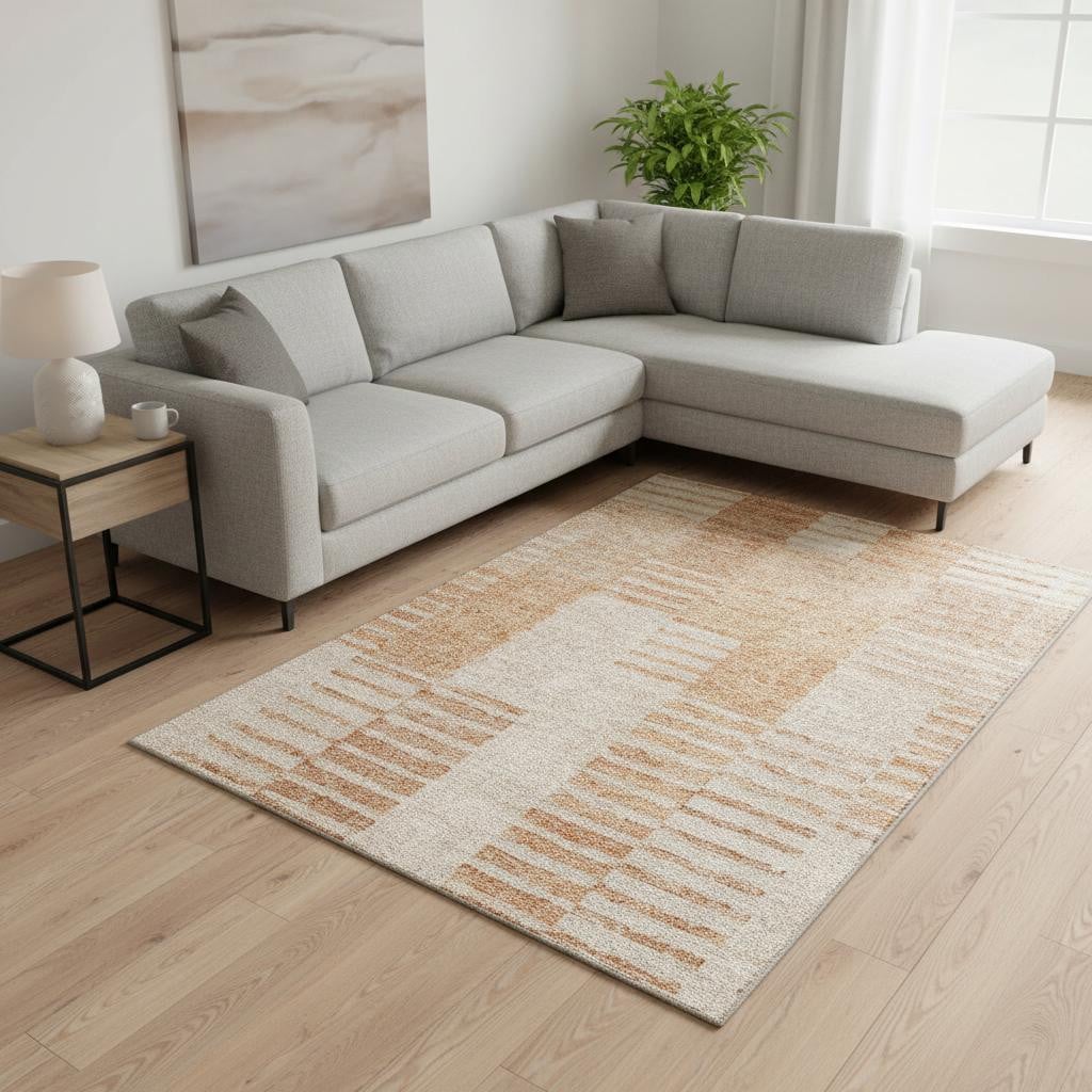 656224 8 x 10 ft. Salmon & Ivory Striped Transitional Washable Machine Made Rectangle Area Rug with UV Protection