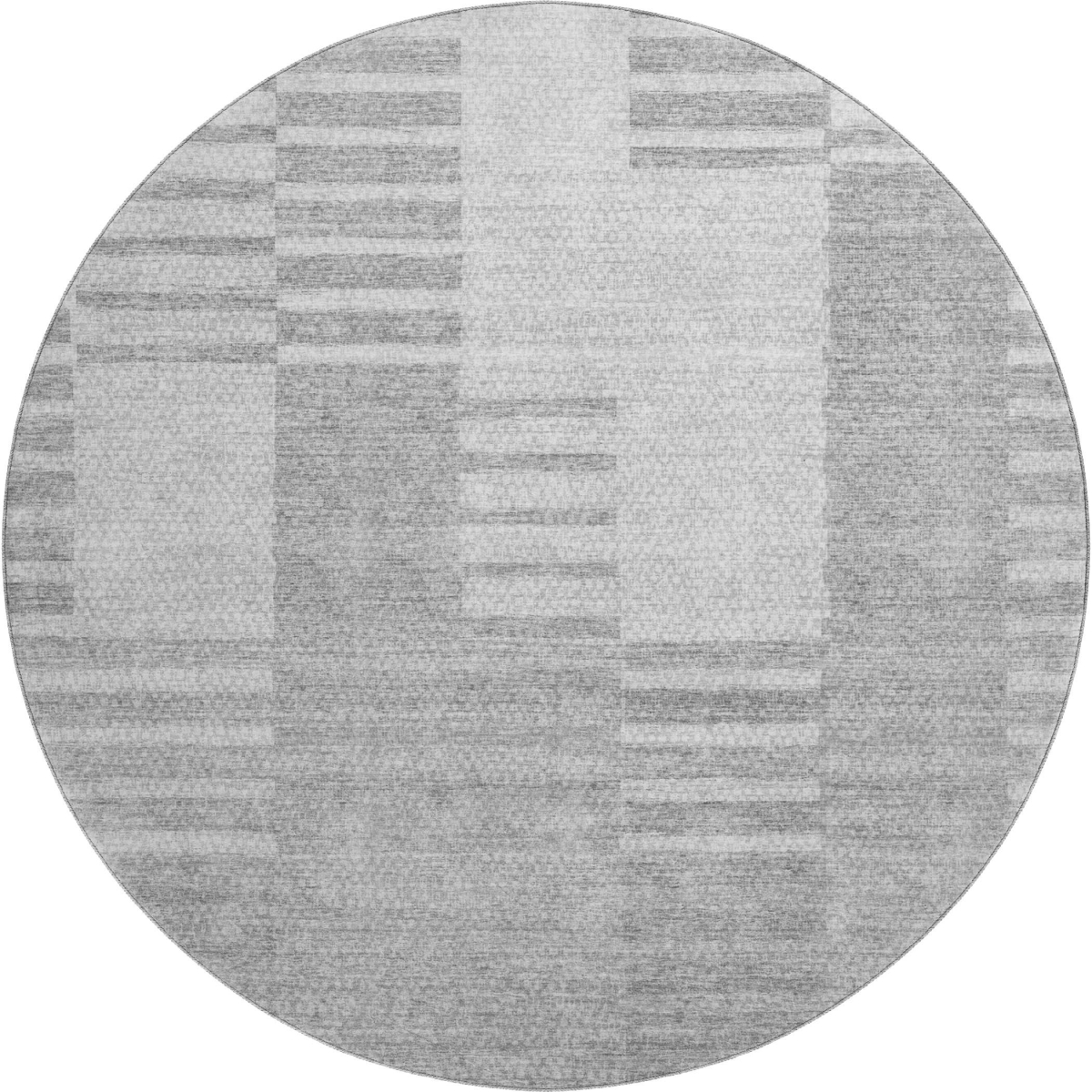 656229 8 ft. Silver & Gray Striped Transitional Washable Round Area Rug with UV Protection