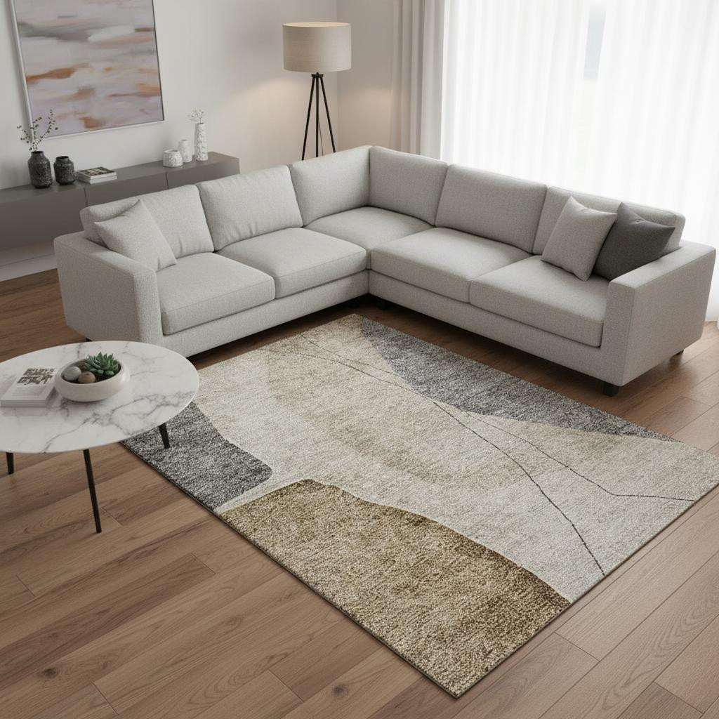 656591 10 x 14 ft. Taupe Beige & Gray Abstract Transitional Washable Machine Made Rectangle Area Rug with UV Protection
