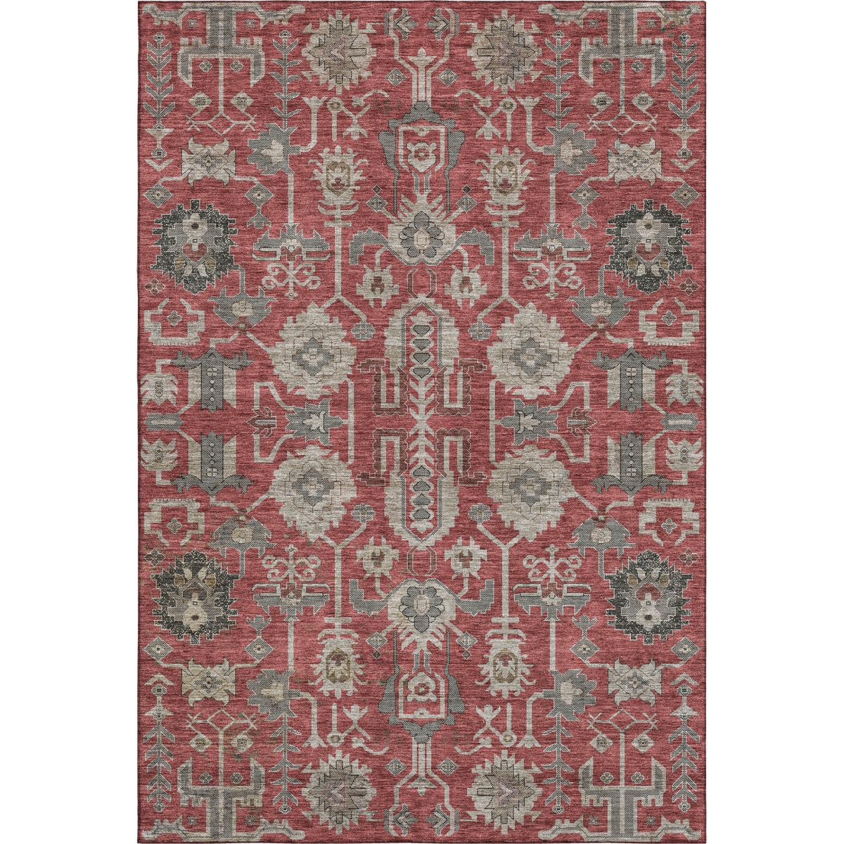 656677 5 x 8 ft. Red Beige & Charcoal Oriental Washable Machine Made Rectangle Area Rug with UV Protection
