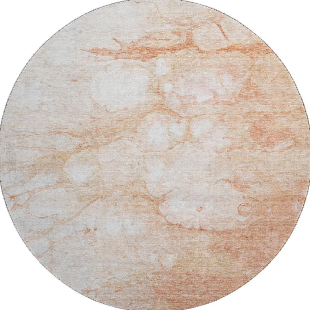656756 8 ft. Coral & Ivory Abstract Transitional Washable Round Area Rug with UV Protection