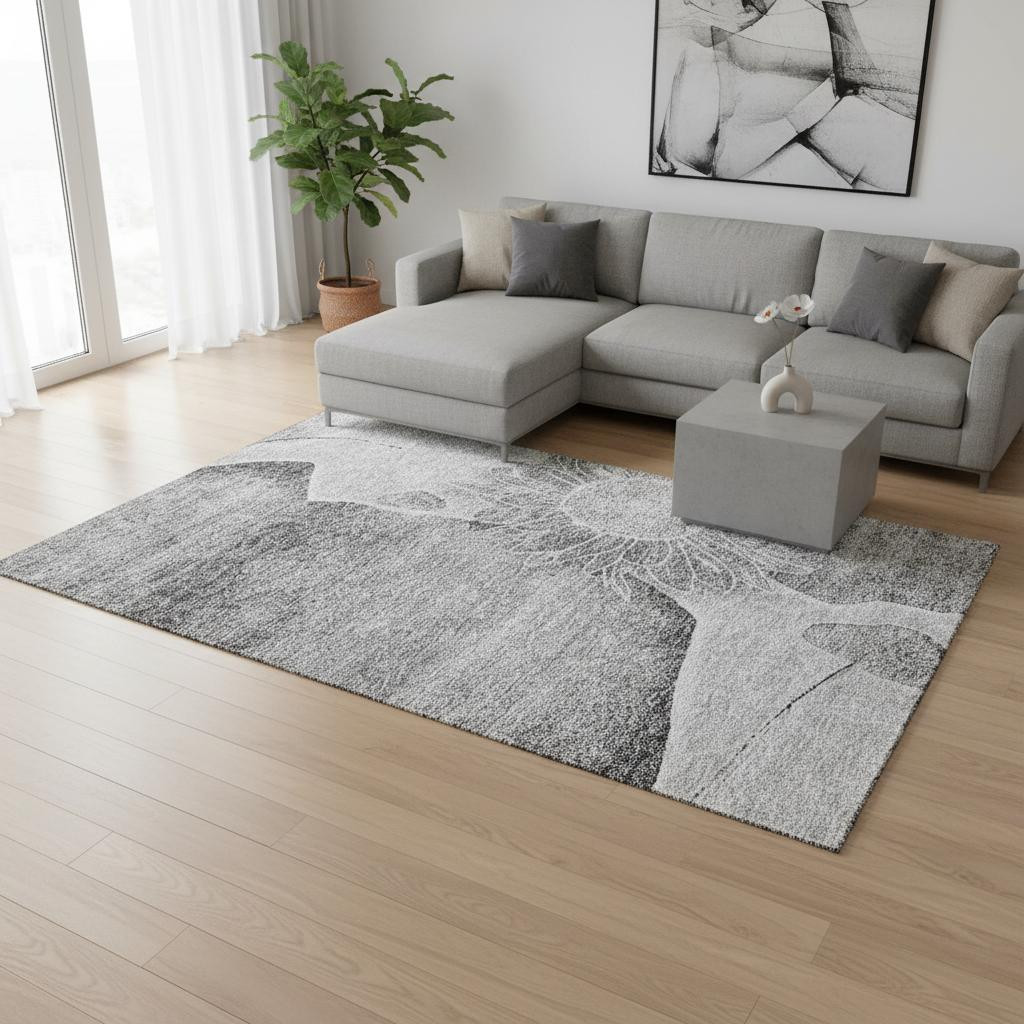656799 8 x 10 ft. Gray & Silver Floral Transitional Washable Machine Made Rectangle Area Rug with UV Protection