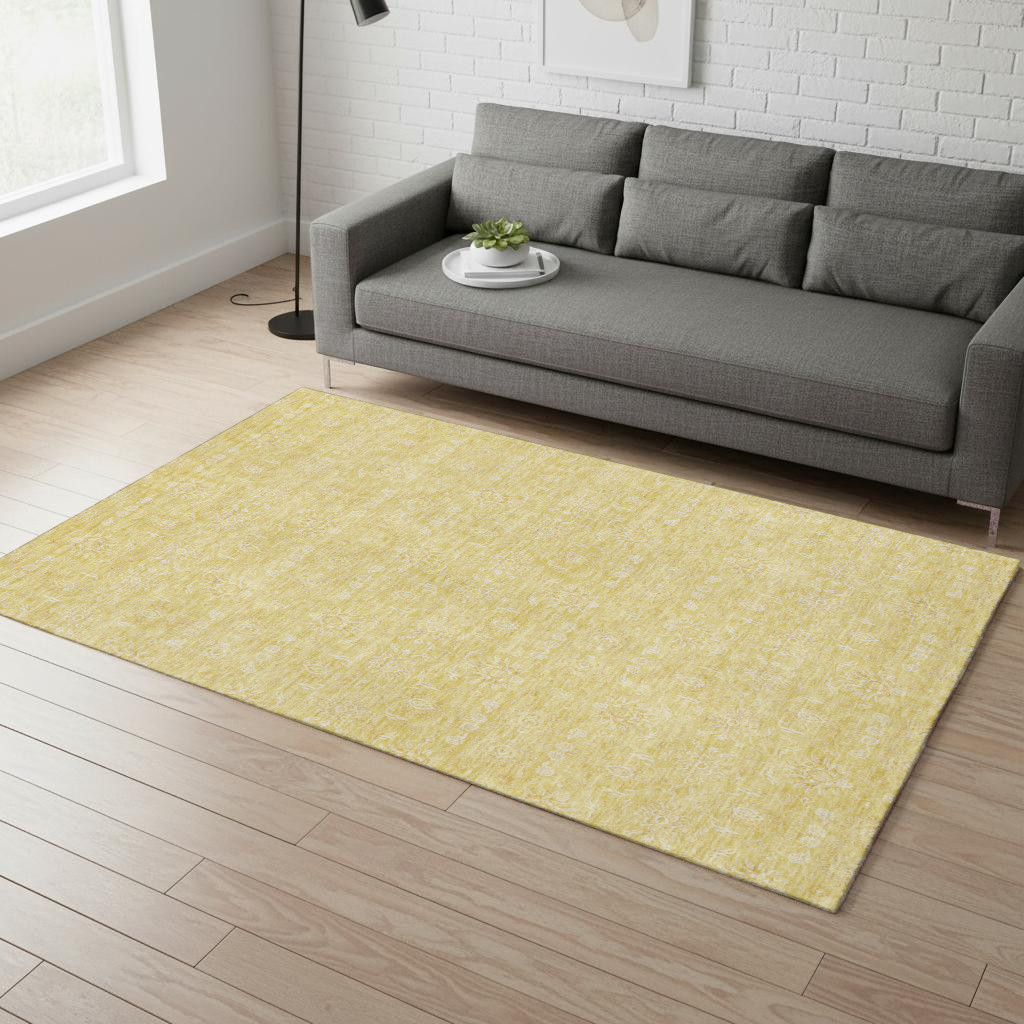 656899 5 x 8 ft. Amber & Ivory Floral Transitional Washable Machine Made Rectangle Area Rug with UV Protection
