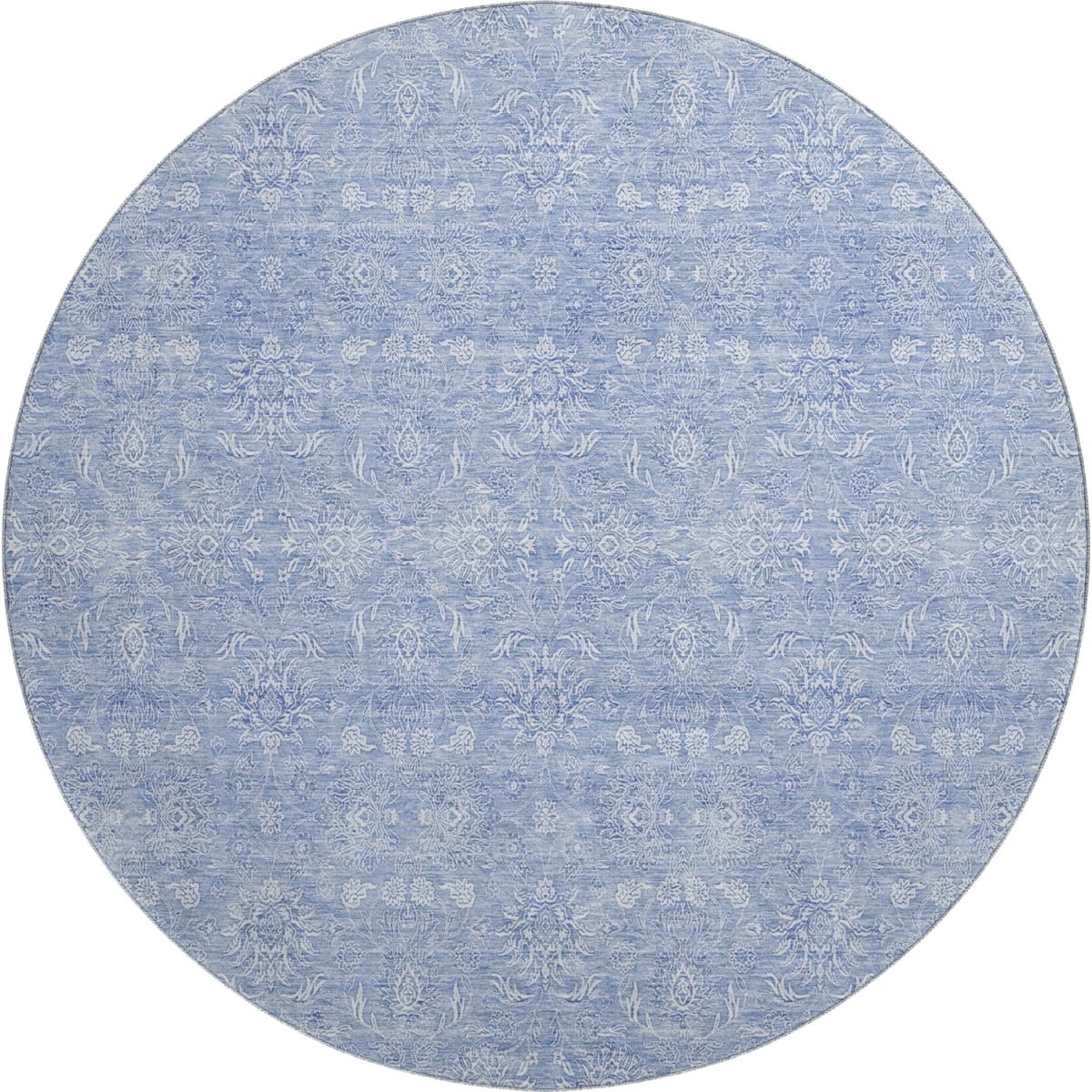 656918 8 ft. Sky Blue & Ivory Floral Transitional Washable Round Area Rug with UV Protection