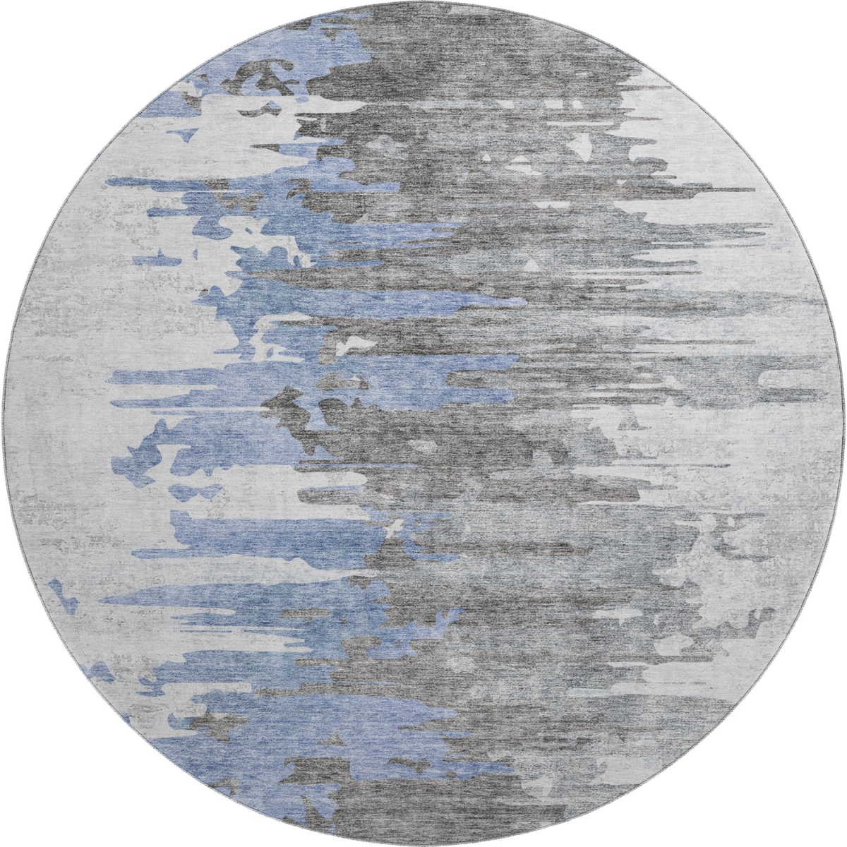 656930 8 ft. Blue, Gray & Ivory Abstract Transitional Washable Round Area Rug with UV Protection