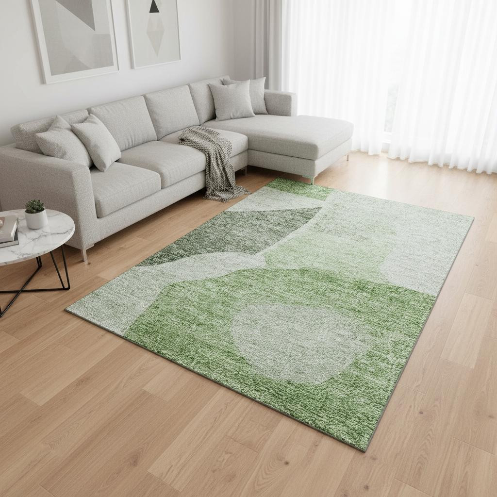 655244 8 x 10 ft. Artichoke Green & Ivory Abstract Transitional Washable Machine Made Rectangle Area Rug with UV Protection