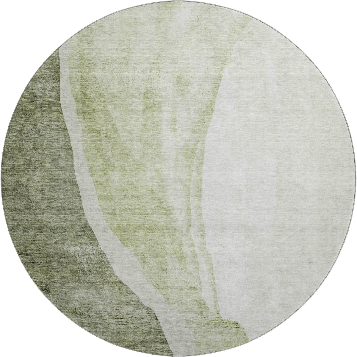 655327 8 ft. Olive Green & Ivory Abstract Transitional Washable Round Area Rug with UV Protection