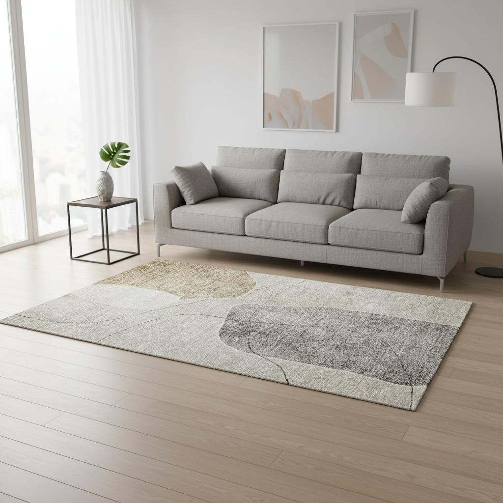 655581 5 x 8 ft. Beige & Brown Abstract Transitional Washable Machine Made Rectangle Area Rug with UV Protection
