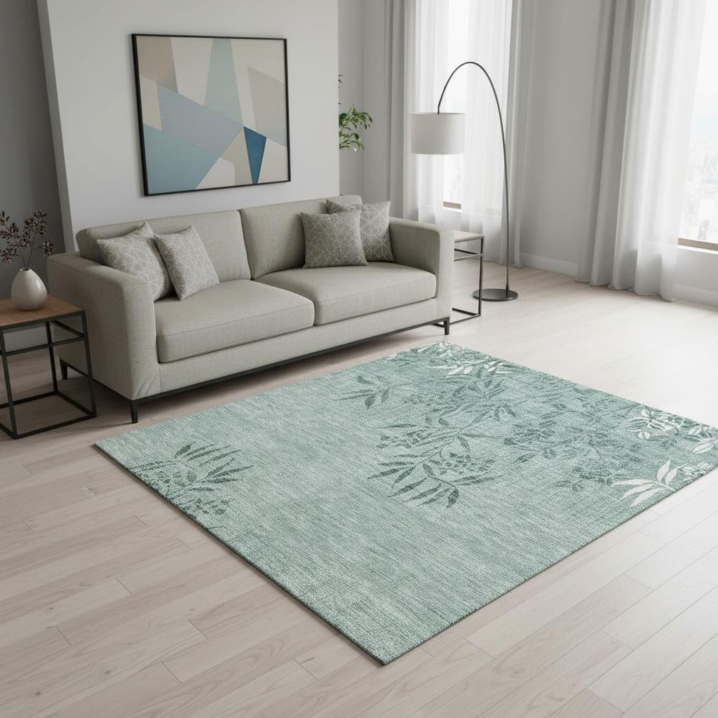 655670 5 x 8 ft. Sage & Ivory Floral Transitional Washable Machine Made Rectangle Area Rug with UV Protection