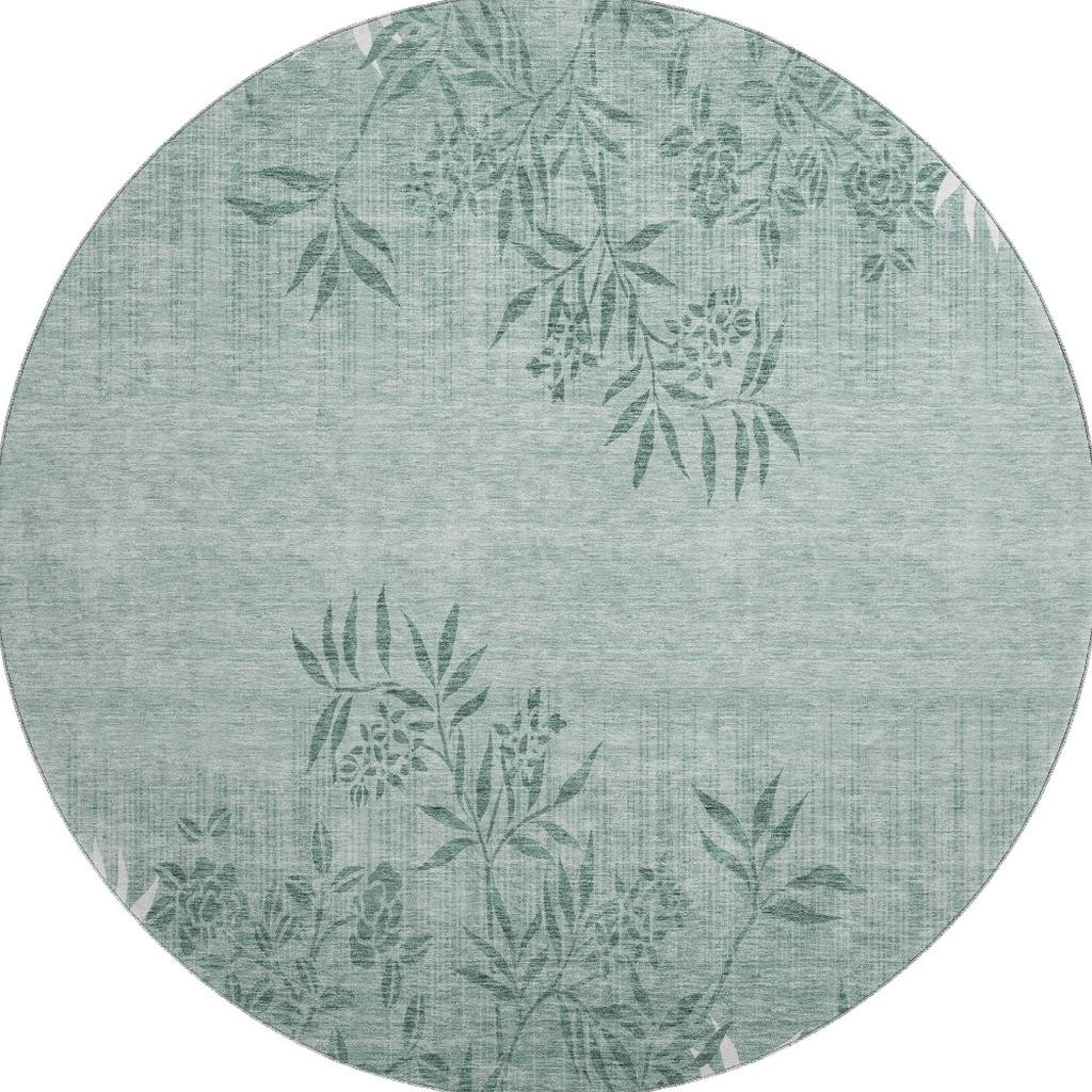 655671 8 ft. Sage & Ivory Floral Transitional Washable Round Area Rug with UV Protection