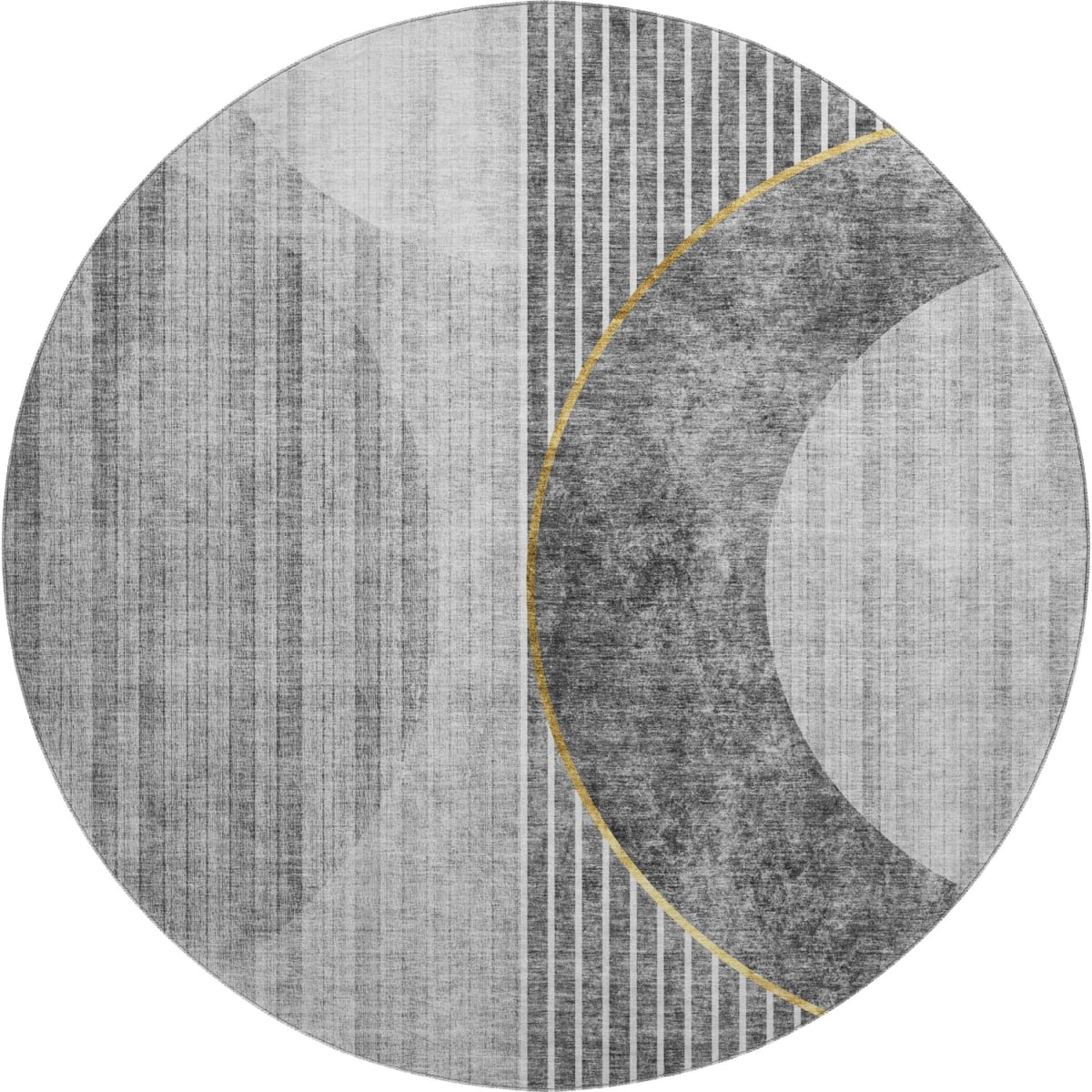 655737 8 ft. Charcoal Gold & Silver Geometric Washable Round Area Rug with UV Protection