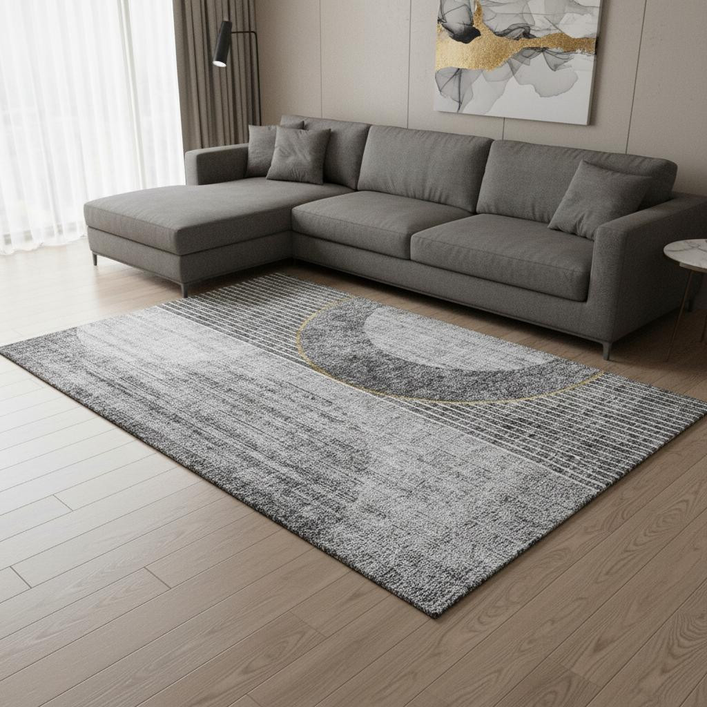 655739 9 x 12 ft. Charcoal Gold & Silver Geometric Washable Machine Made Rectangle Area Rug with UV Protection