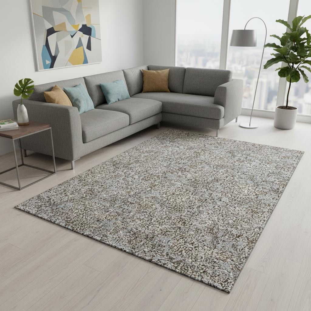 655792 8 x 10 ft. Gray & Silver Floral Transitional Washable Machine Made Rectangle Area Rug with UV Protection