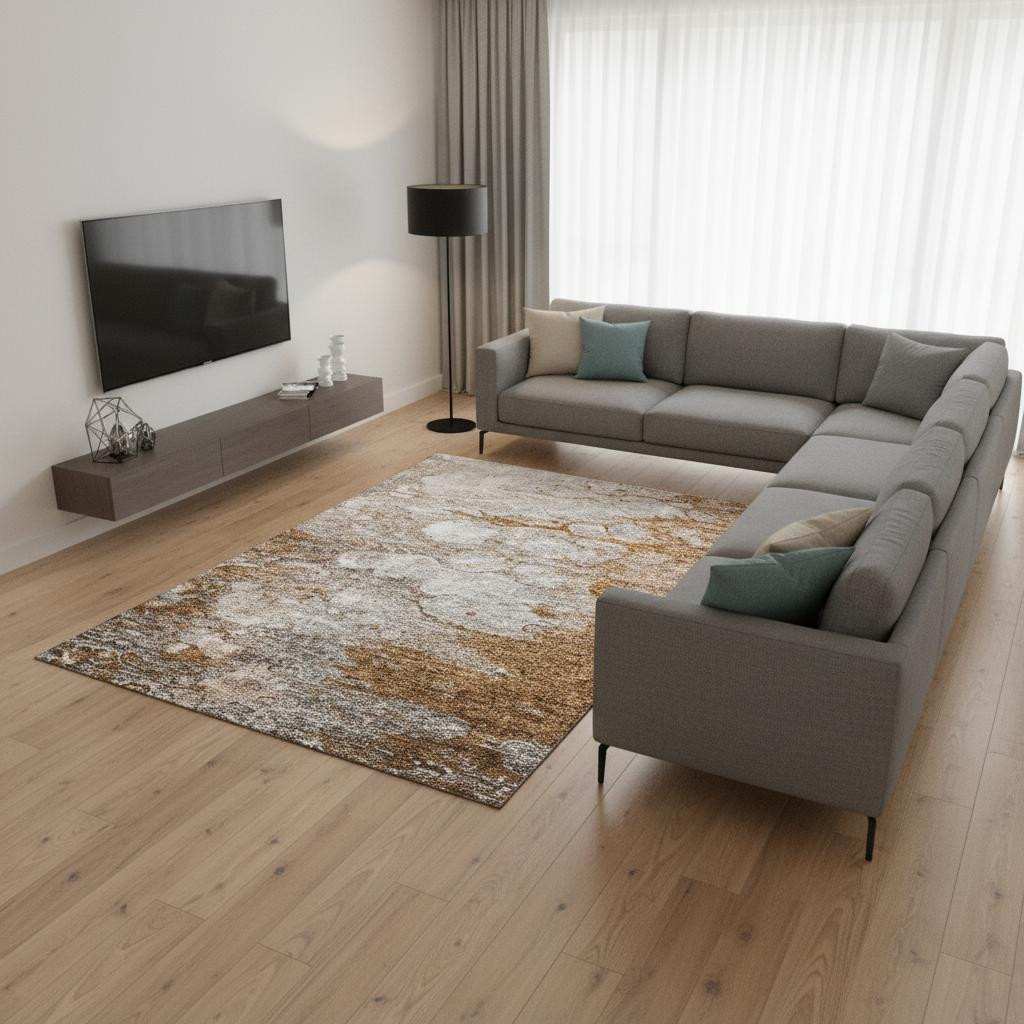 656734 9 x 12 ft. Terra Cotta Ivory & Gray Abstract Transitional Washable Machine Made Rectangle Area Rug with UV Protection