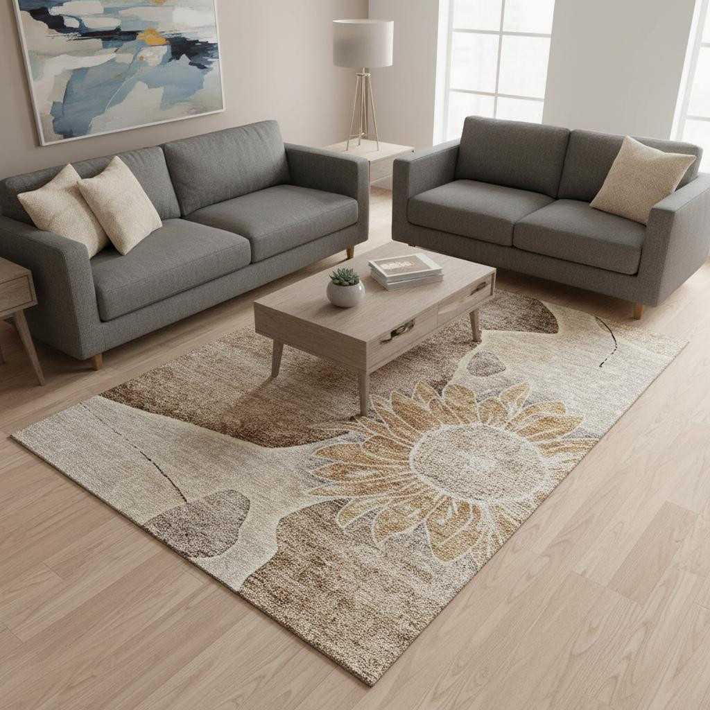 656787 8 x 10 ft. Brown & Beige Floral Transitional Washable Machine Made Rectangle Area Rug with UV Protection