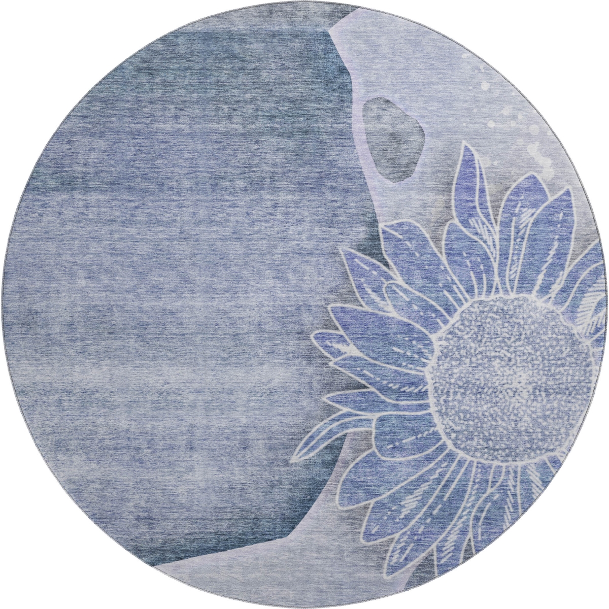 656792 8 ft. Blue & Ivory Floral Transitional Washable Round Area Rug with UV Protection