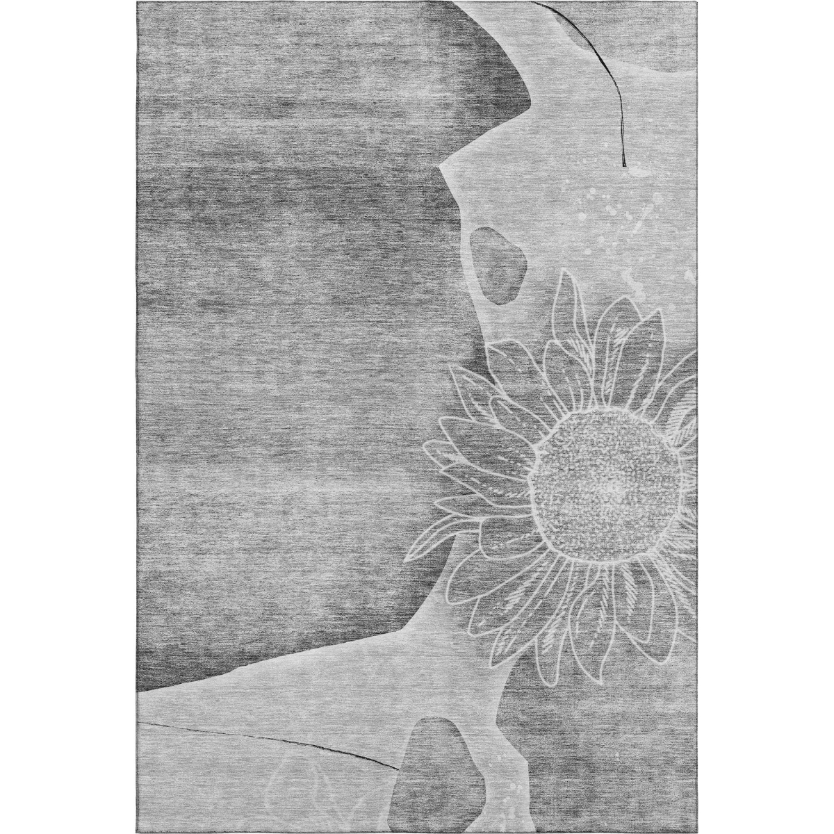 656797 5 x 8 ft. Gray & Silver Floral Transitional Washable Machine Made Rectangle Area Rug with UV Protection
