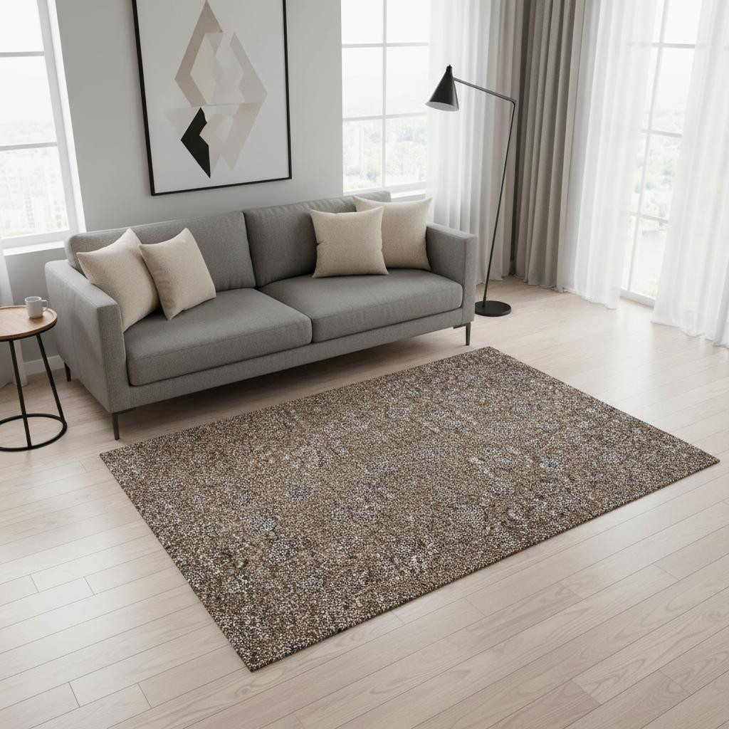 656809 5 x 8 ft. Chocolate, Gray & Charcoal Floral Washable Machine Made Rectangle Area Rug with UV Protection