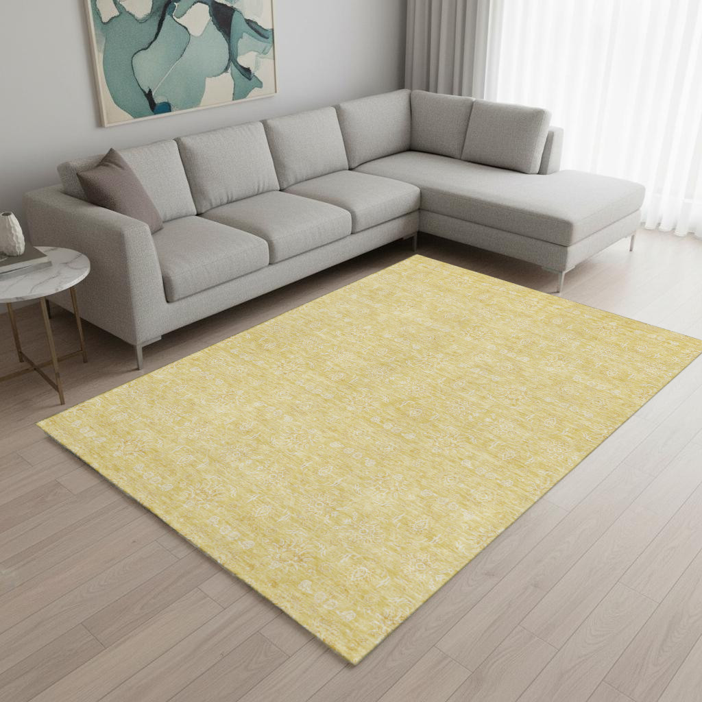 656902 9 x 12 ft. Amber & Ivory Floral Transitional Washable Machine Made Rectangle Area Rug with UV Protection