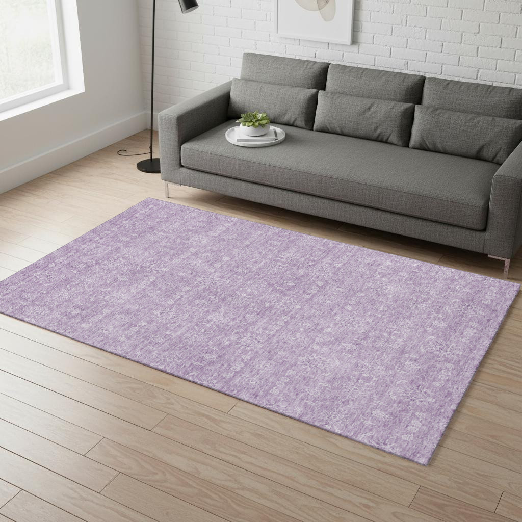656905 5 x 8 ft. Lavender & Ivory Floral Transitional Washable Machine Made Rectangle Area Rug with UV Protection