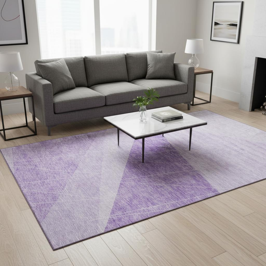 657025 5 x 8 ft. Lavender & Ivory Geometric Transitional Washable Machine Made Rectangle Area Rug with UV Protection