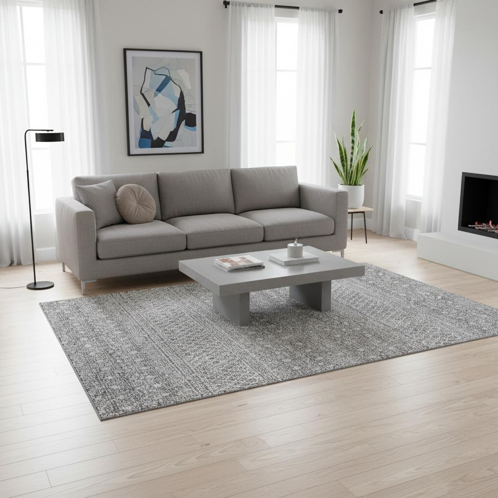 657193 5 x 8 ft. Silver & Gray Tribal Washable Machine Made Rectangle Area Rug with UV Protection