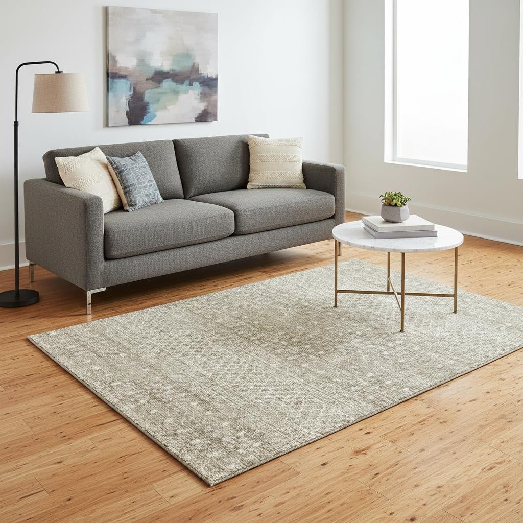 657199 5 x 8 ft. Taupe & Ivory Tribal Washable Machine Made Rectangle Area Rug with UV Protection