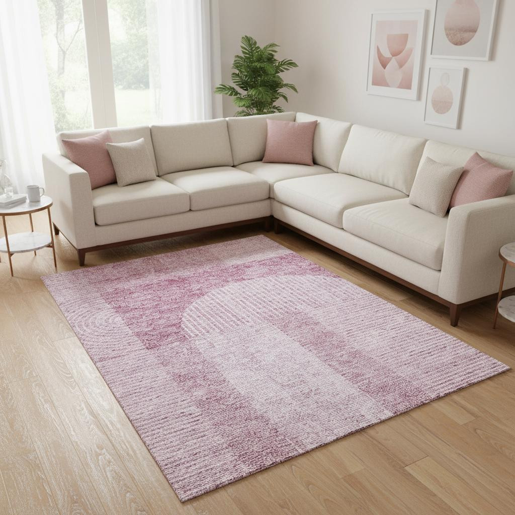 657244 9 x 12 ft. Blush & Ivory Geometric Transitional Washable Machine Made Rectangle Area Rug with UV Protection