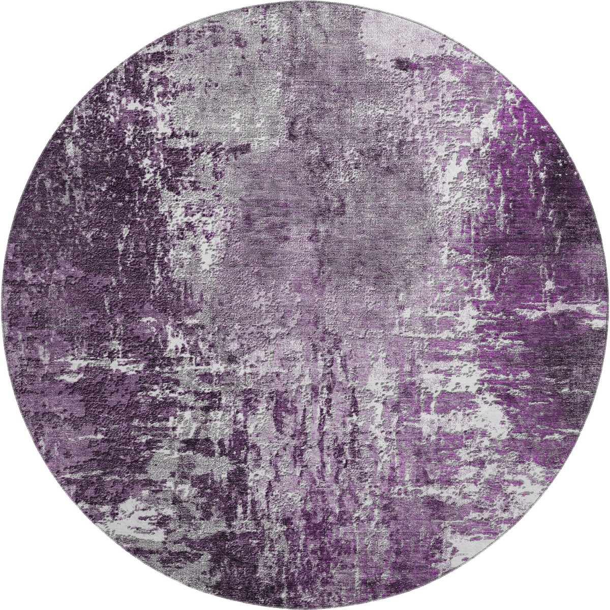 657512 8 ft. Eggplant & Ivory Abstract Transitional Washable Round Area Rug with UV Protection
