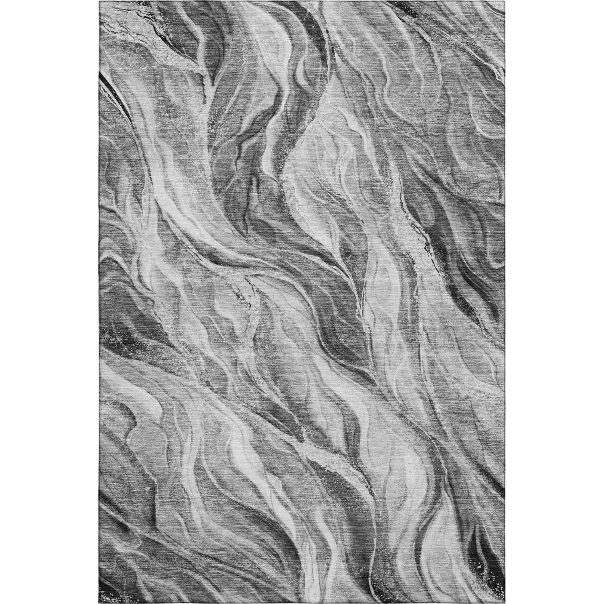 657588 3 x 5 ft. Gray & Ivory Abstract Transitional Washable Machine Made Rectangle Area Rug with UV Protection