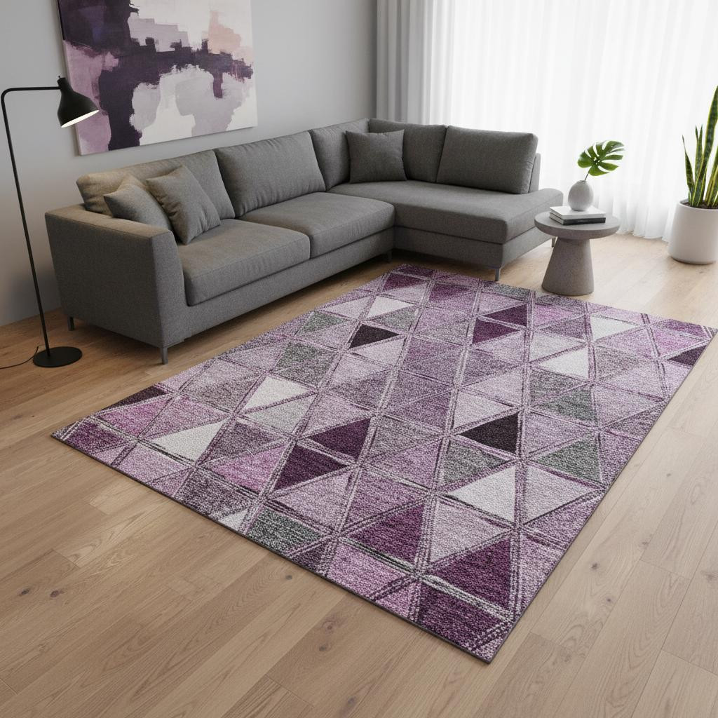 657646 9 x 12 ft. Merlot Gray & Ivory Geometric Transitional Washable Machine Made Rectangle Area Rug with UV Protection