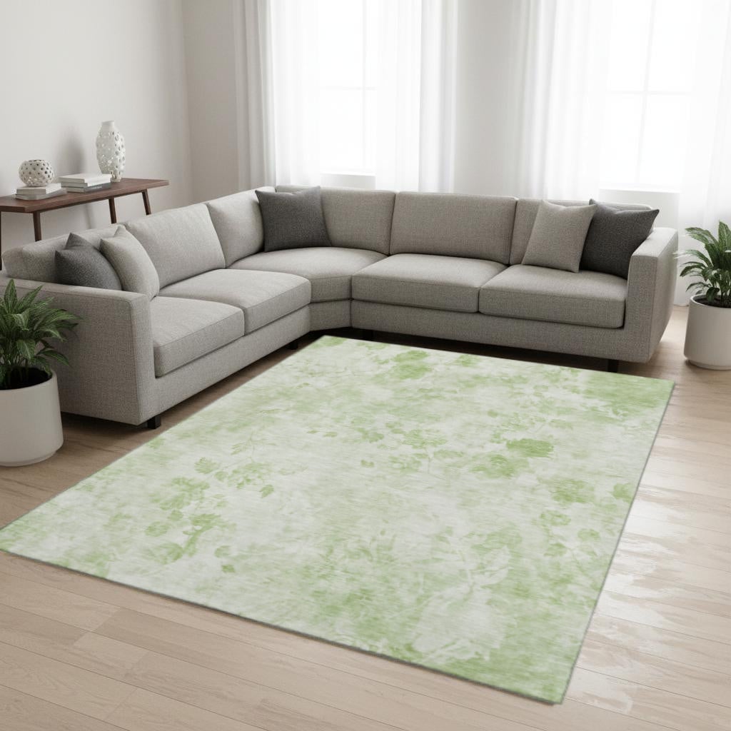 657689 10 x 14 ft. Artichoke Green & Ivory Floral Transitional Washable Machine Made Rectangle Area Rug with UV Protection