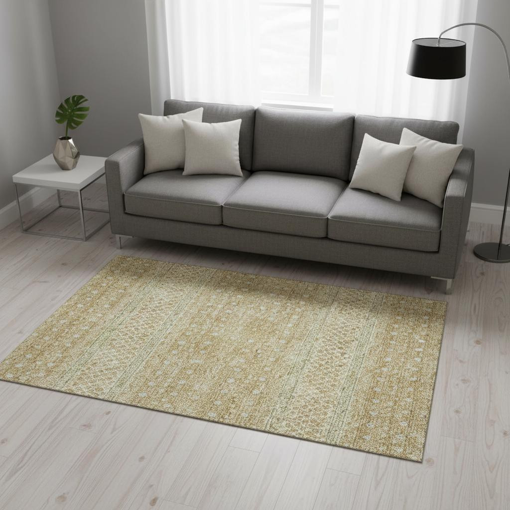 657163 5 x 8 ft. Copper & Ivory Tribal Washable Machine Made Rectangle Area Rug with UV Protection