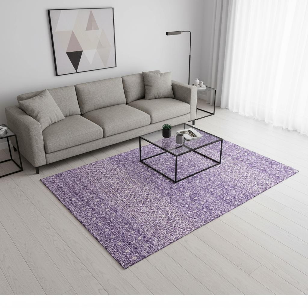 657175 5 x 8 ft. Lavender & Ivory Tribal Transitional Washable Machine Made Rectangle Area Rug with UV Protection